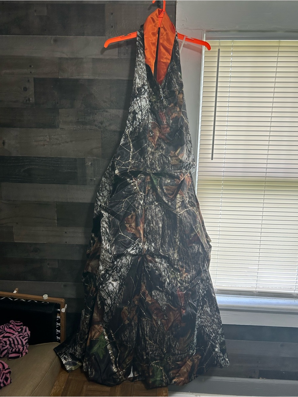 Camouflage Halter Dress with Orange Lining